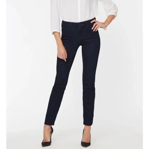 NYDJ Sheri Slim Dark Wash Straight Leg Jeans, Size 0 - Picture 1 of 10